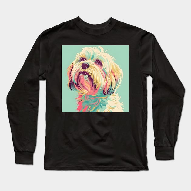 70s Tibetan Terrier Vibes: Pastel Pup Parade Long Sleeve T-Shirt by NatashaCuteShop